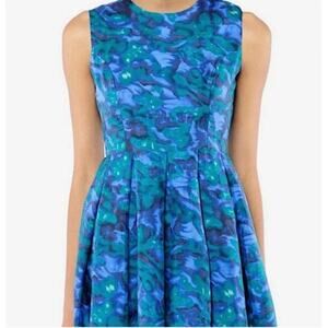 BB Dakota Sz 4 Windsor Dress 100% SILK Blue Green Abstract Waterfall Maximalist!